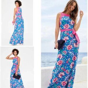 Boden Averie Floral Bright Flowers Print 100% Silk Maxi Dress US 12R UK 16R